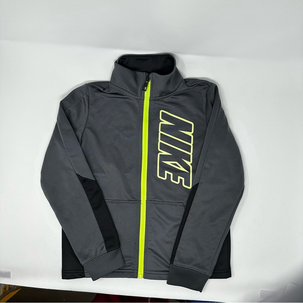 Nike Kids Jacket in Gray with Neon Yellow Zipper size 7 Kids Large